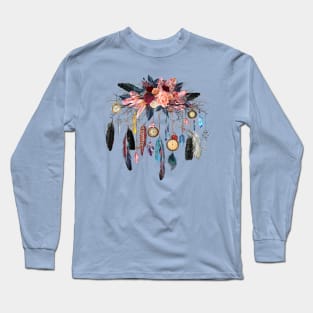 Time Flies Floral Feathered Crystal Spirit Gazer Long Sleeve T-Shirt